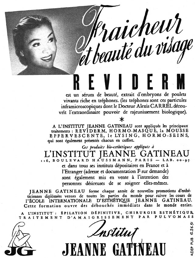 Publicité Jeanne Gatineau 1952